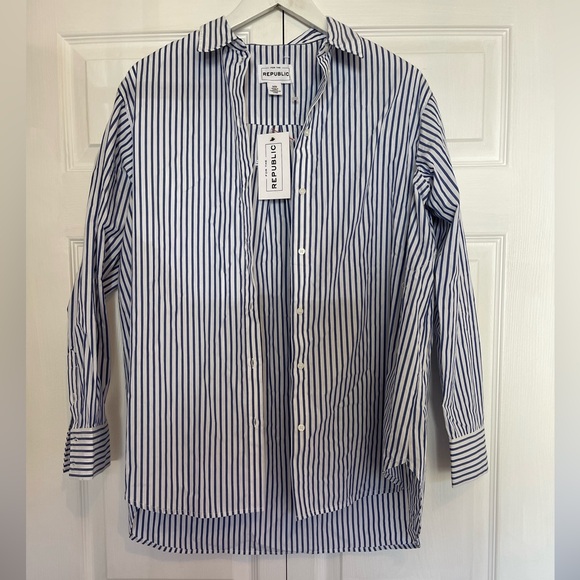 For The Republic Tops - NWT For The Republic women’s oversized button down blue and white striped size M